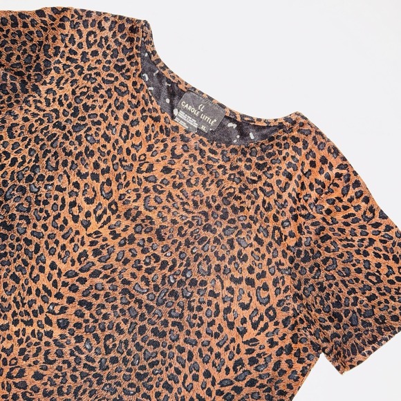 Carole Little Sport Tops - Vintage 90s Carole Little Leopard Animal Print Top XL Sheer Knit Short Sleeve